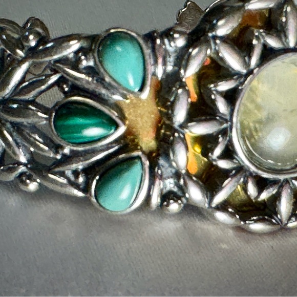 Carolyn Pollack Sterling Silver & Brass Cuff ~ Turquoise & Malachite Bracelet - Picture 5 of 7